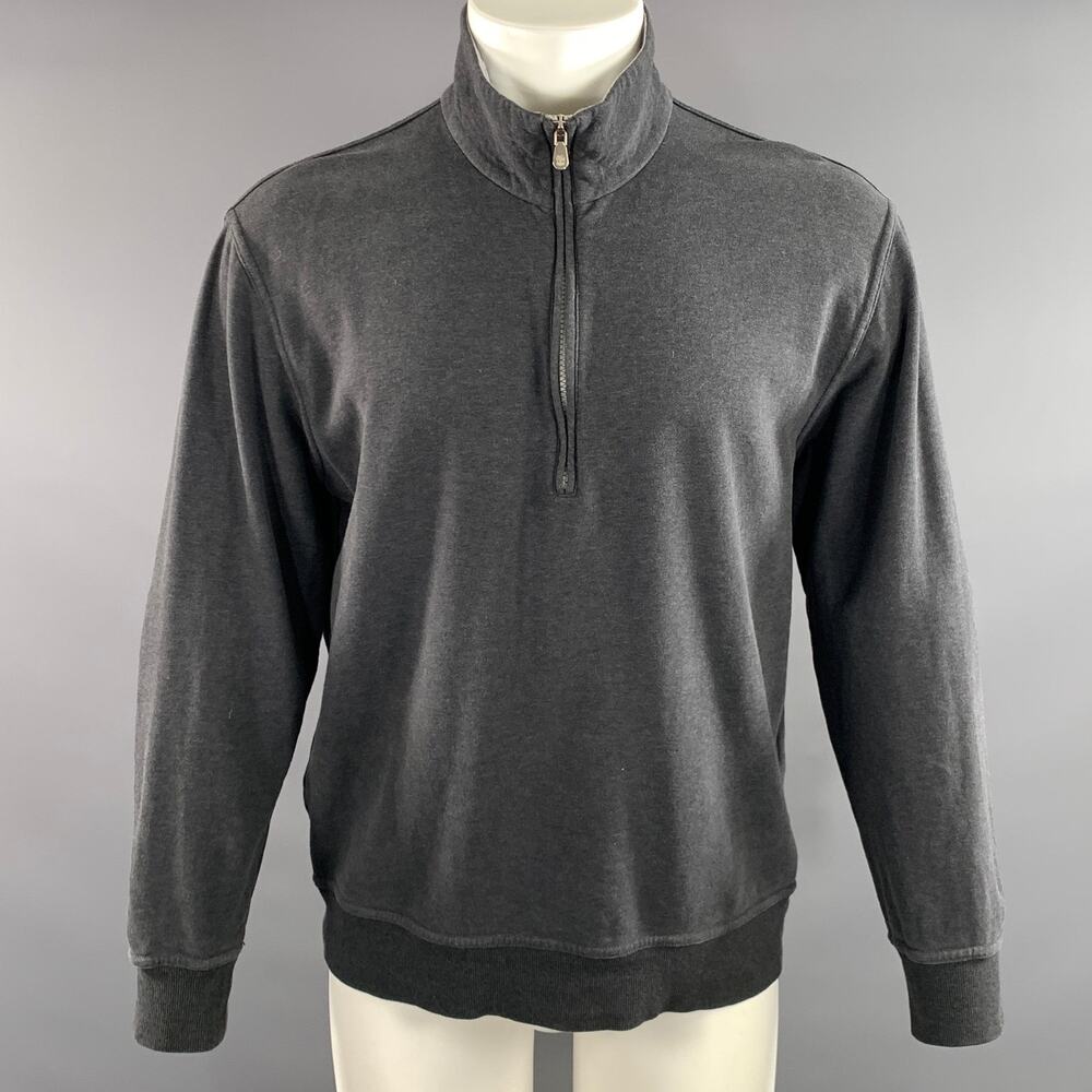 BRUNELLO CUCINELLI Size M Grey Heather Cotton 1/2 zip Pullover